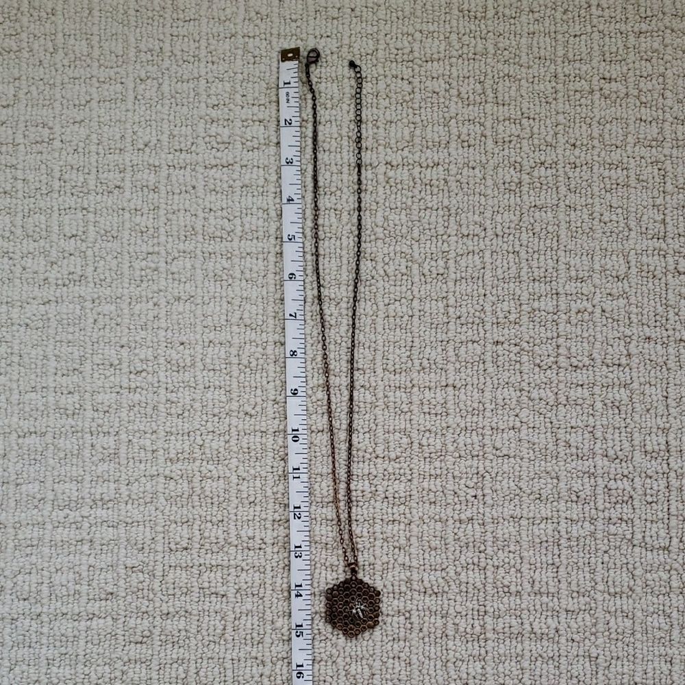 Honeycomb Bee Pendant Necklace - Picture 2 of 2